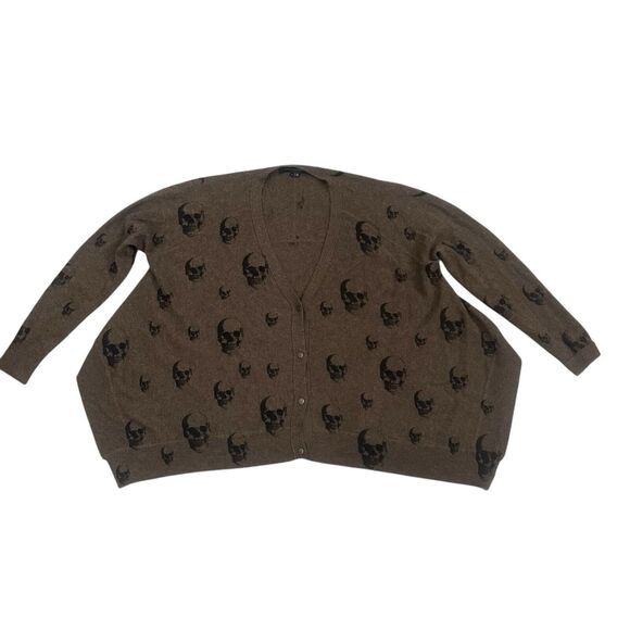 Skull Cashmere Women's Brown Skull Print Cardigan Cashmere Sweater Size S - Picture 3 of 12